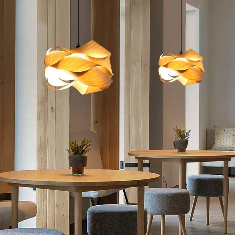Vintage Creative Wooden Chandelier Southeast Asian Style Nordic LED Light Hall Hallway Room Decoration Ceiling Pendant Lamp