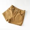 Unisex Spring Khaki Corduroy High-Waist Wide-Leg Shorts - Slimming Coffee Color, Single Button Closure