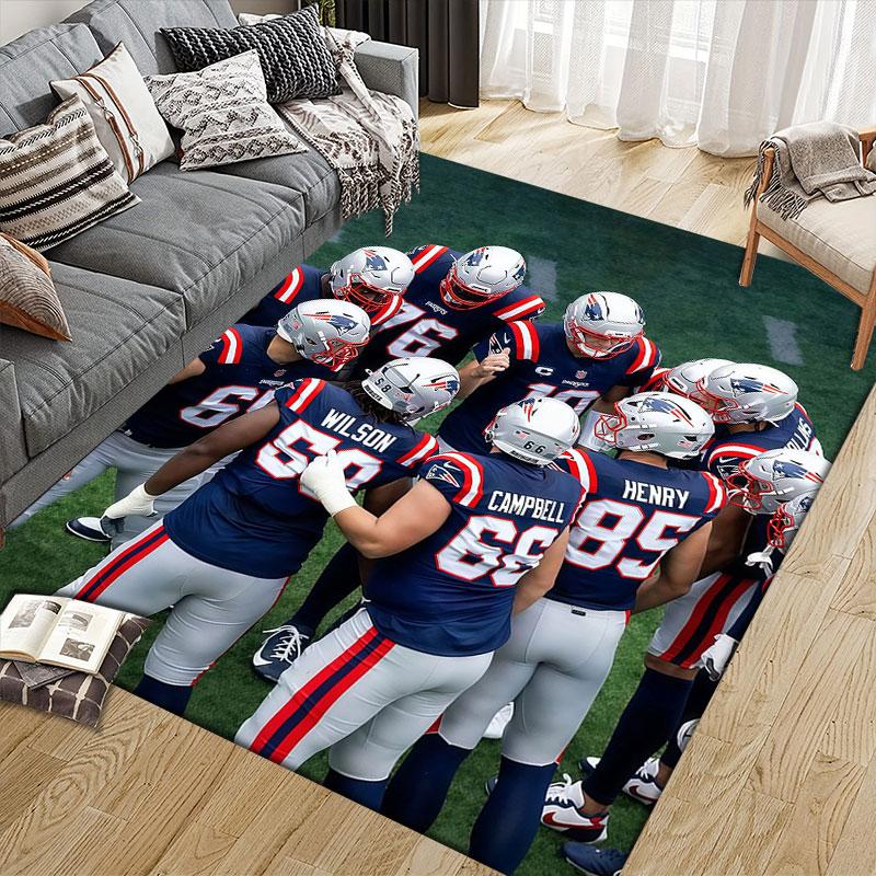 Patriots Players Flannel Printed Carpet, Home Sofa Decoration for Living Room & Bedroom, Non‑Slip Play Flannel Floor Mat for Game Room