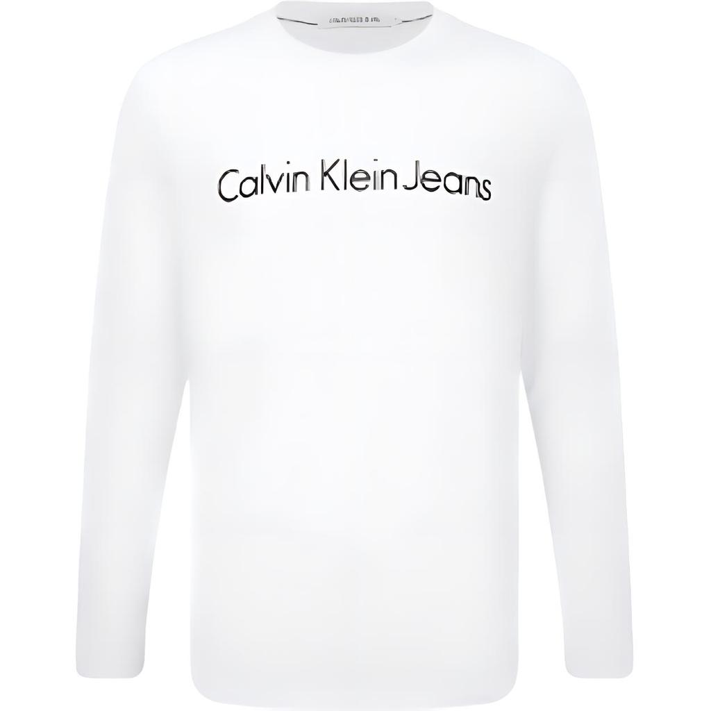 Calvin Klein Logo Printed Crew Neck Long Sleeve T-Shirt Men Tops White J319455-YAF