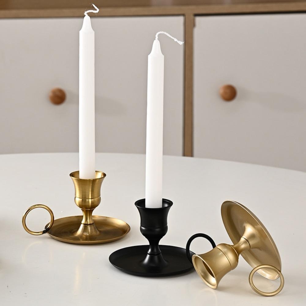2 Piece Retro Handheld Metal Candle Holder European Style Candle Cup Candle Stand Festive