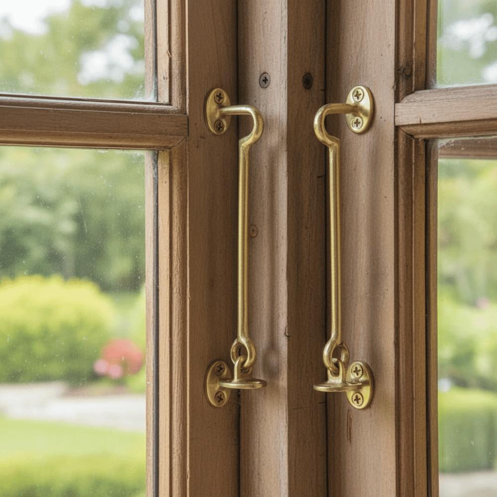 2pcs Brass Hook and Eye Latch 6.9 Inch Barn Door Latch Wind Brace Window Latches Window