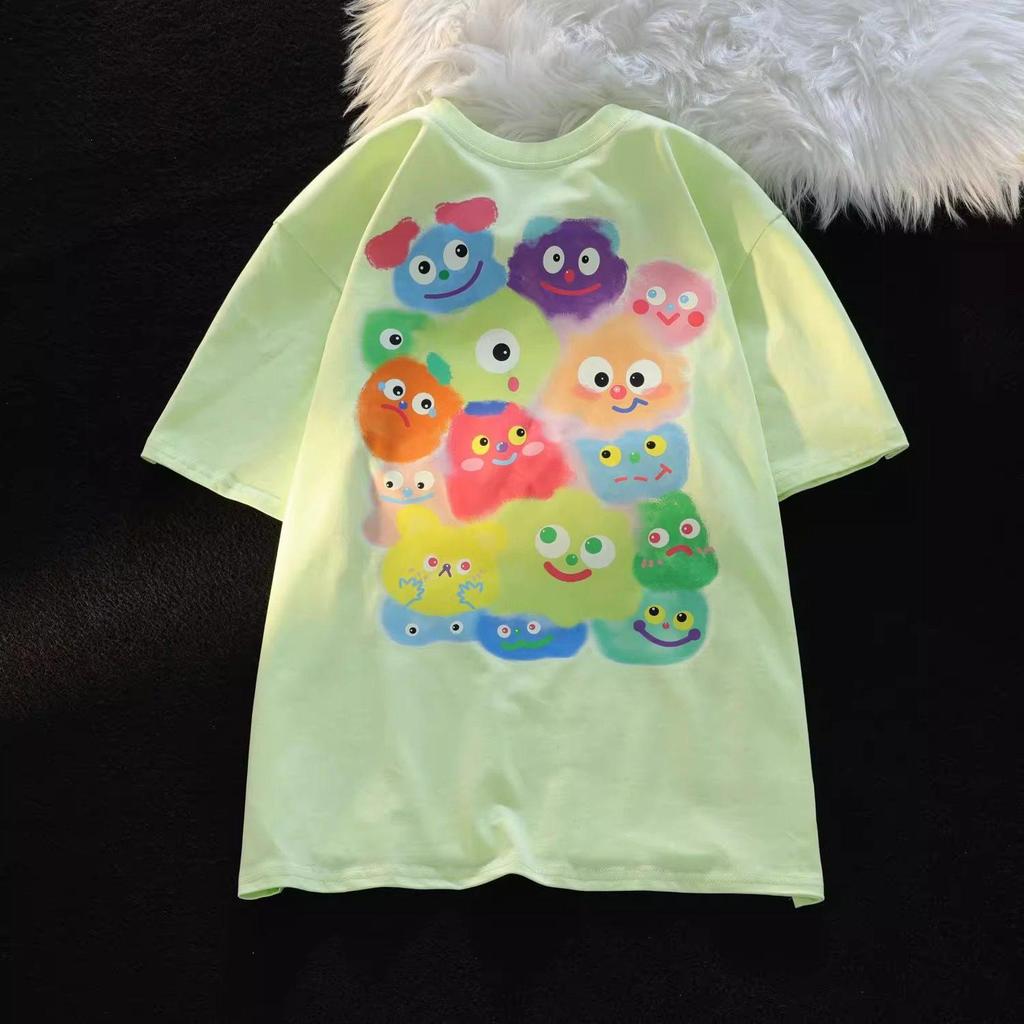 Unisex Retro Cartoon Print Cotton T-Shirt, Plus Size, Loose Fit, Short Sleeve