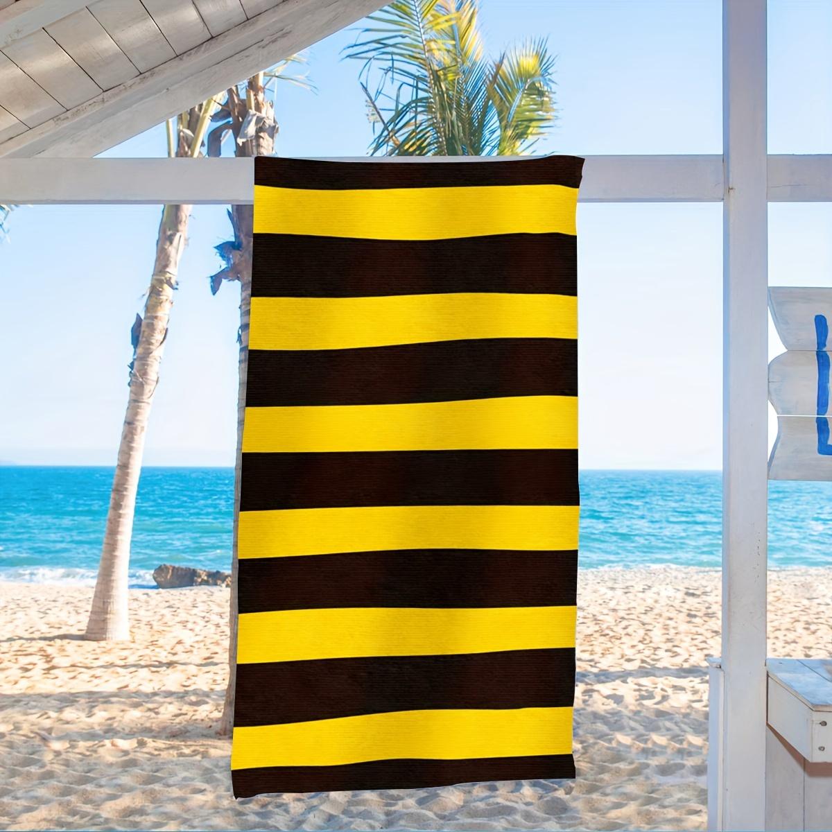

Yellow Brown Stripe Beach Towel 2D Oversized Quick Dry Sand Free Towel for Beach Pool Swimming Travel Soft Absorbent Towel Gift W30*H60(CM)