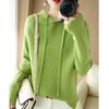Women's Hooded Long Sleeve Loose Fit Knit Sweatshirt Solid Color Casual Pullover Winter Top