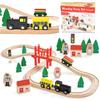 37 Pcs Wooden Train Toy Set for Toddler Boys Girls 3 4  with Tracks- Expandable, Changeable-Girls & Boys,Christmas Birthday Gift