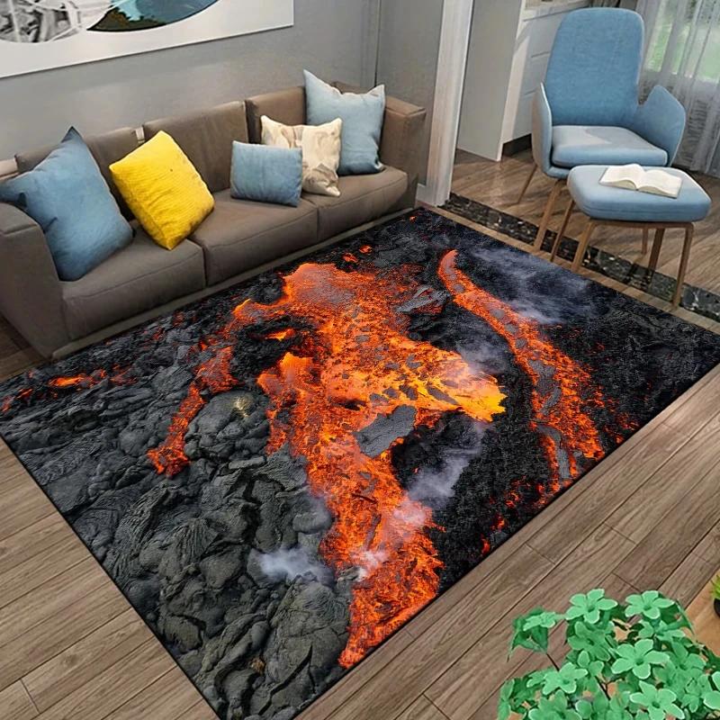 3D Volcano Lava Magma Rugs Carpet for Bedroom Decor Living Room Large Area Rugs Bedside Non-slip Floor Mat Home Entrance Doormat