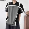 INCERUN Men T-Shirts V Collar Short Sleeve Netyarn Patchwork Casual Tops