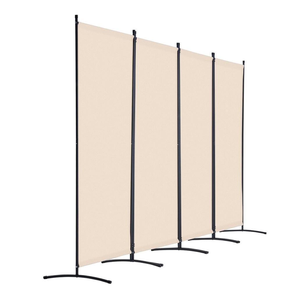 Room Divider 4 Panels Fabric Room Privacy Screen for Office Bedroom Beige