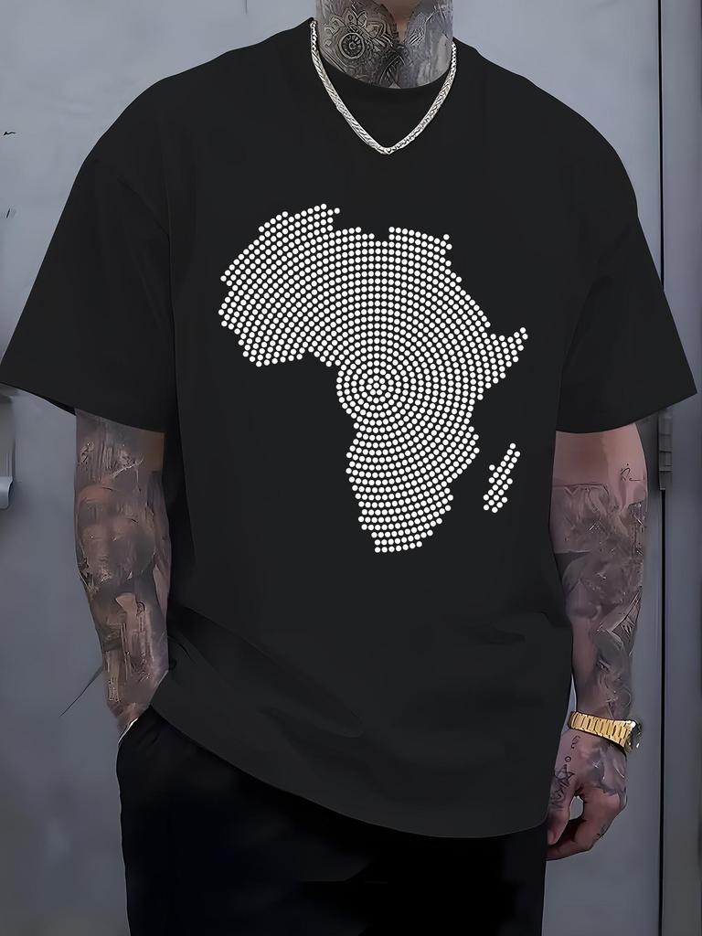 Men's African Continent Graphic T-Shirt | Black with White Geometric Print - Lightweight Summer Tee for Everyday and Formal Wear - Casual Streetwear E