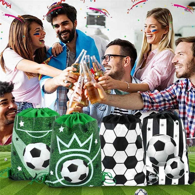 12Pcs Football Party Favors Drawstring Bags Soccer Ball Gift Goodie Bag Kids Sports Theme Party Decoration Supplies Durable A