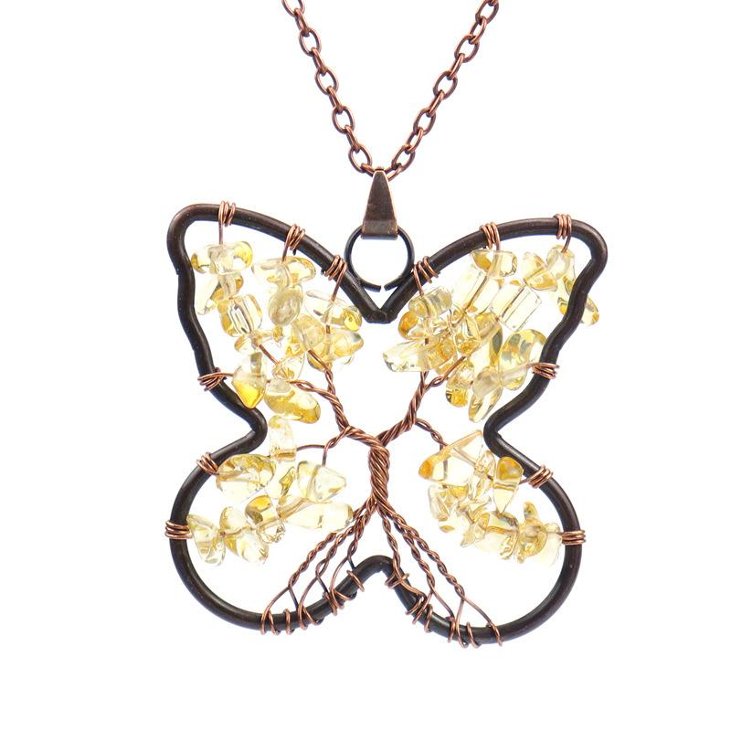 Vintage Handmade Wrapped Butterfly Tree Root Life Tree Necklace Gravel Crystal Pendant N75 цитриновый