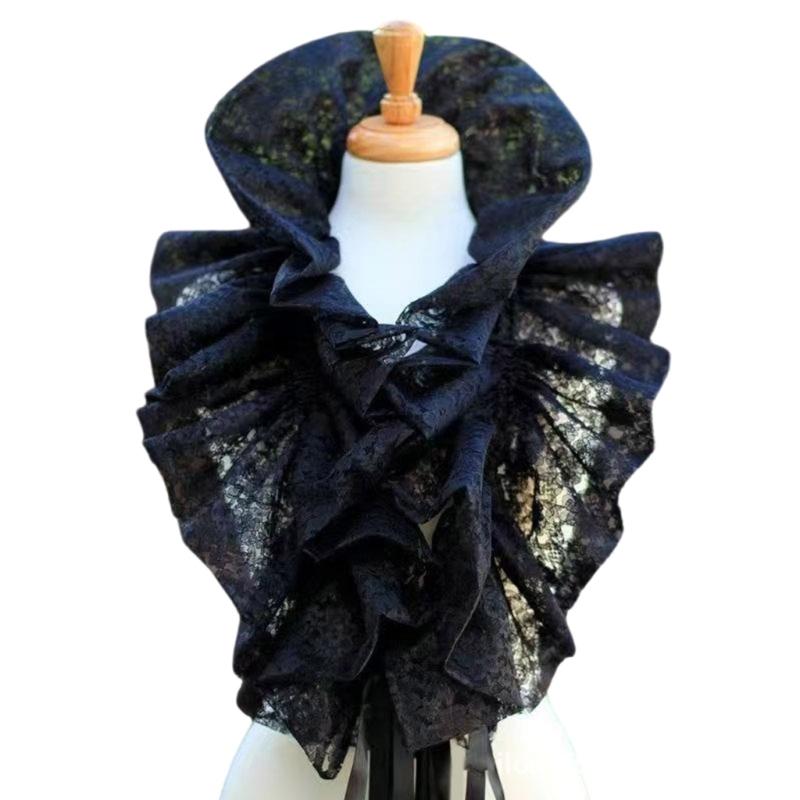 Vintage Victorian Ruffled Shrug Shawl Boleros Ribbon False Collar Renaissance Costume Cosplay Accessories for Unisex