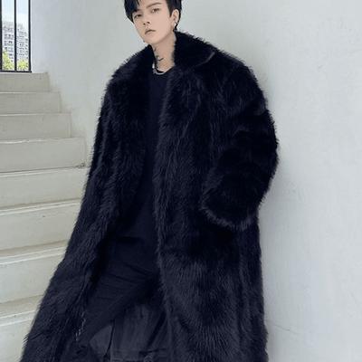Herren Trendige Jugend Lockerer Faux Fur Mantel Winter Langer Faux Fuchs Fellmantel Lang Herren Plüsch und Verdickter Mantel