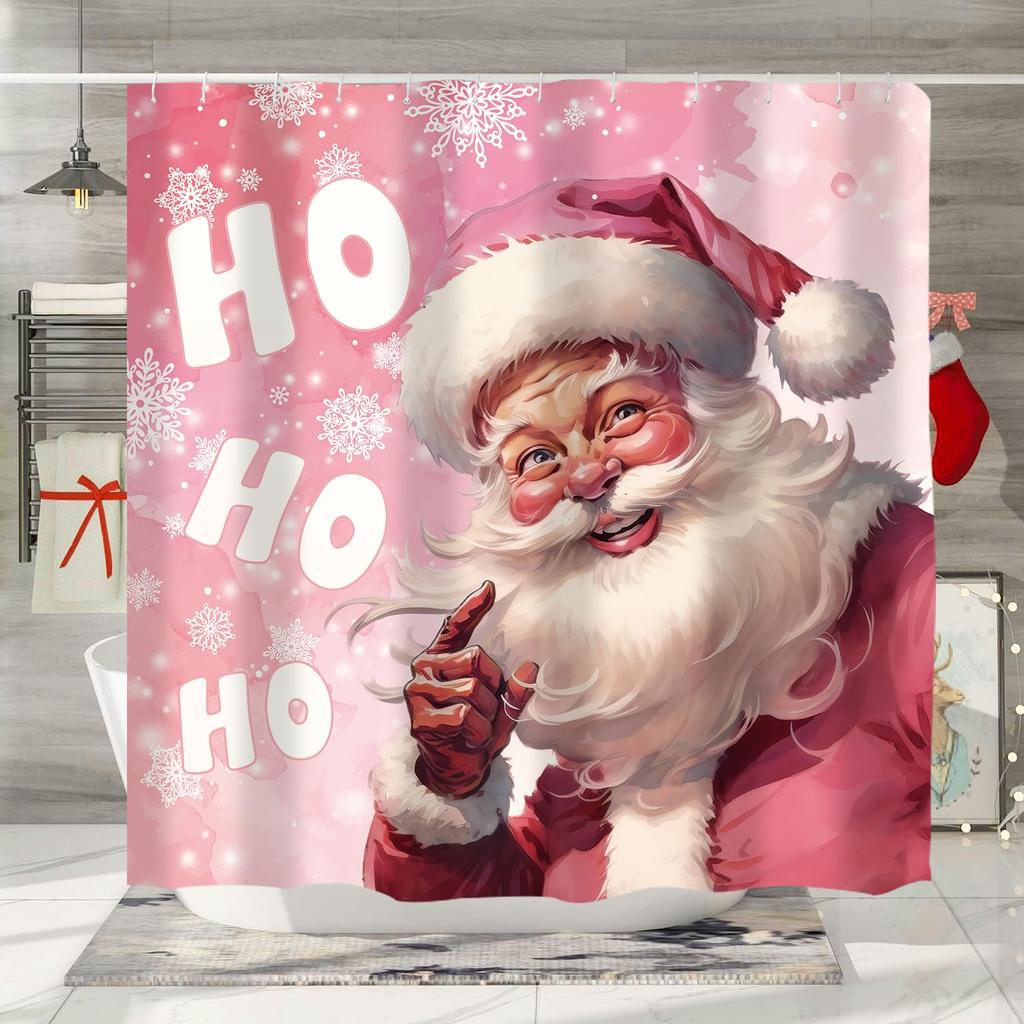 Christmas Shower Curtain Funny Santa Claus Shower Curtain Retro Xmas Holiday Washable Bathroom Decor Bath Curtain With Hooks