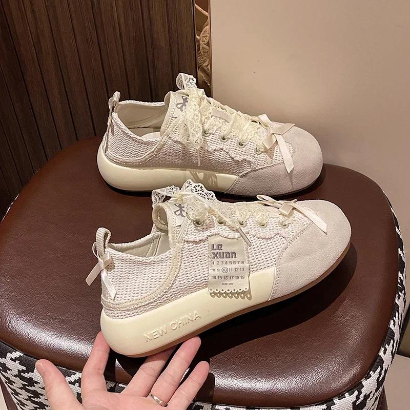 Small White Shoes Tennis Female Round Toe Shallow Mouth Clogs Platform Casual Sneaker All-Match Wedge Basket Breathable