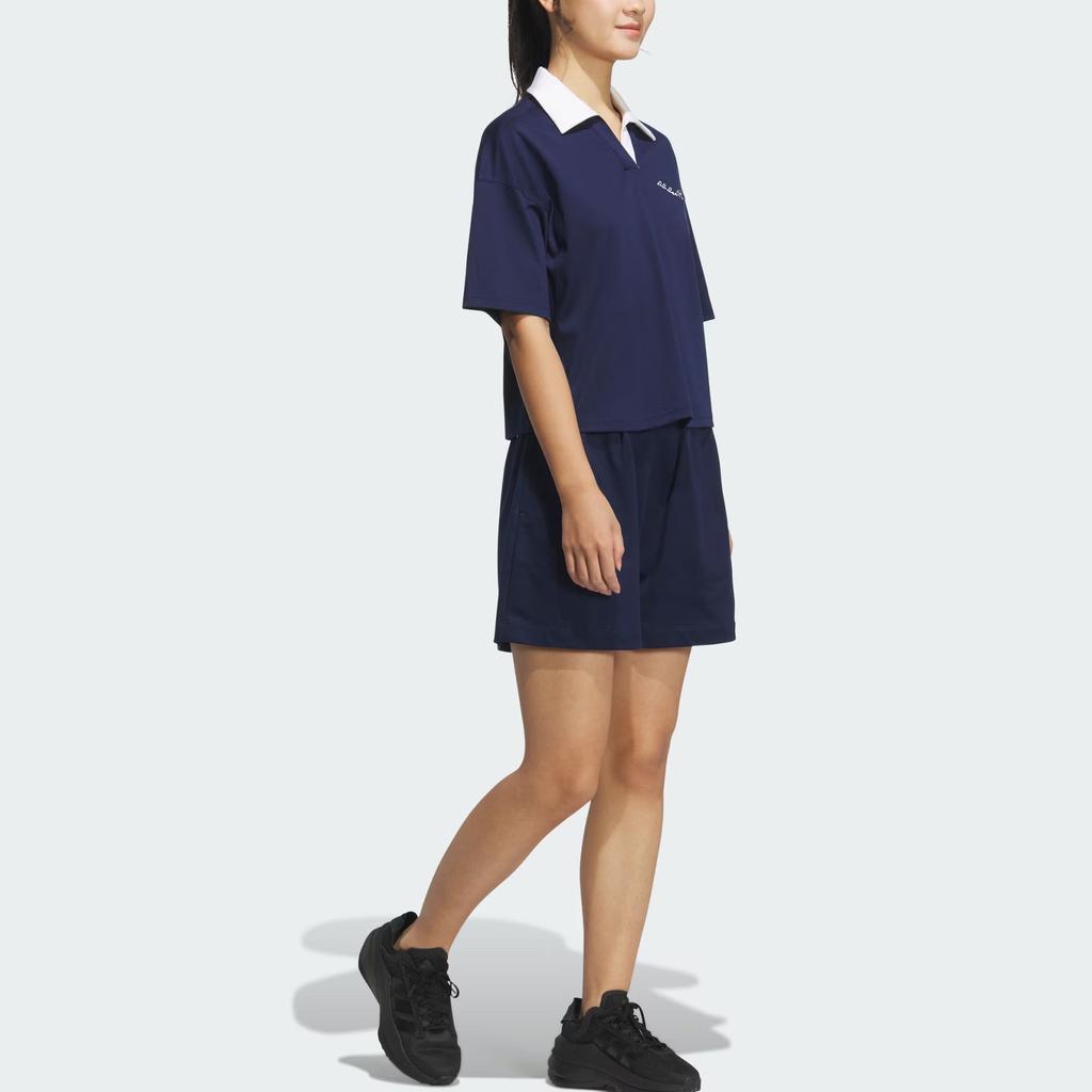 adidas Verbiage Logo Letter Cool Loose Sports Casual Short Sleeve Polo Shirt Women Polo Shirts Deep-Indigo JZ5845