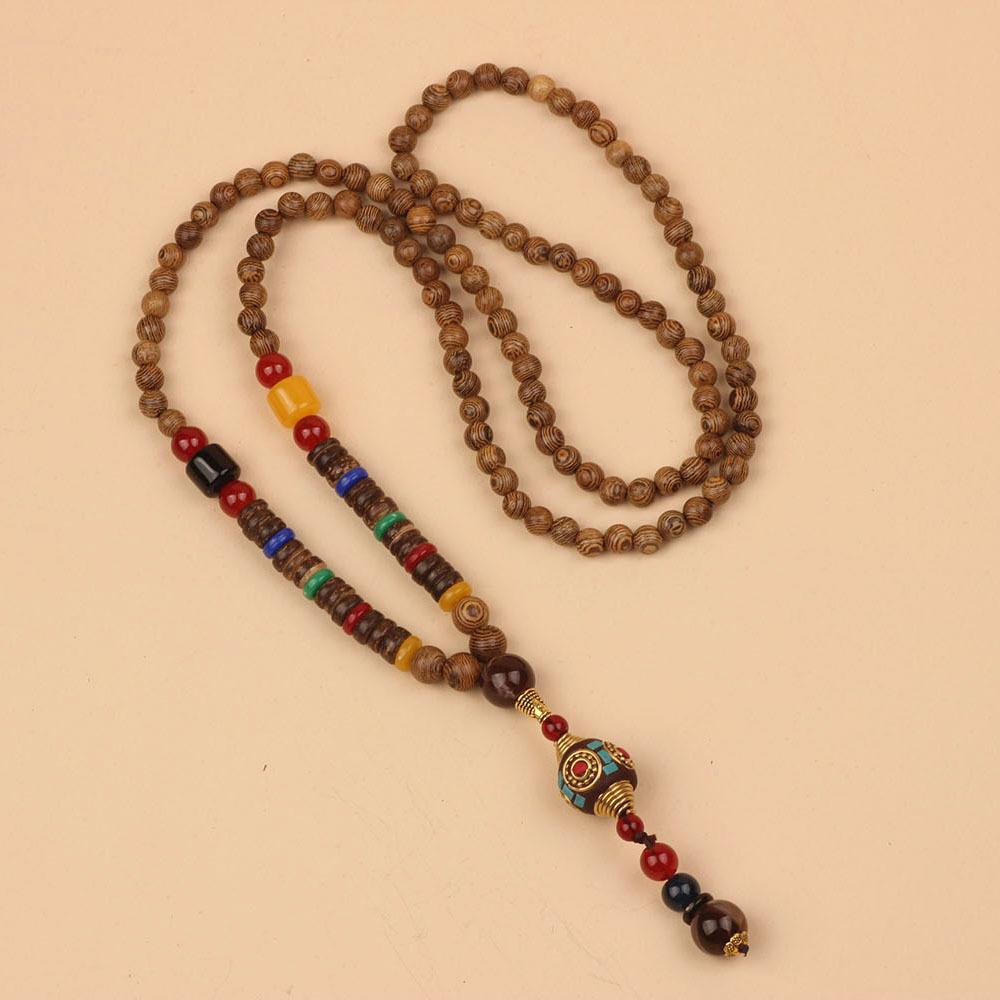 Originální etnický retro dlouhý řetízek na svetr, Nepálské vintage doplňky, Tibetský styl, Literární a univerzální náhrdelník pro muže a ženy