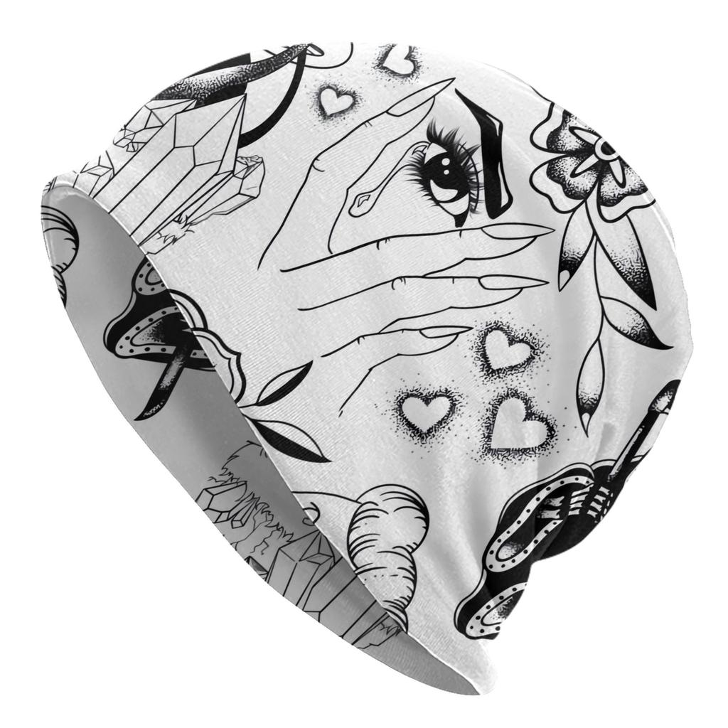 ZLIENSZUS Tattoo Flash Art Knit Hat for Adults - Tattoo-Themed Beanie with Subtle Fashion Details, Warm Winter Suitable for Cold Weather, Casual Outfi
