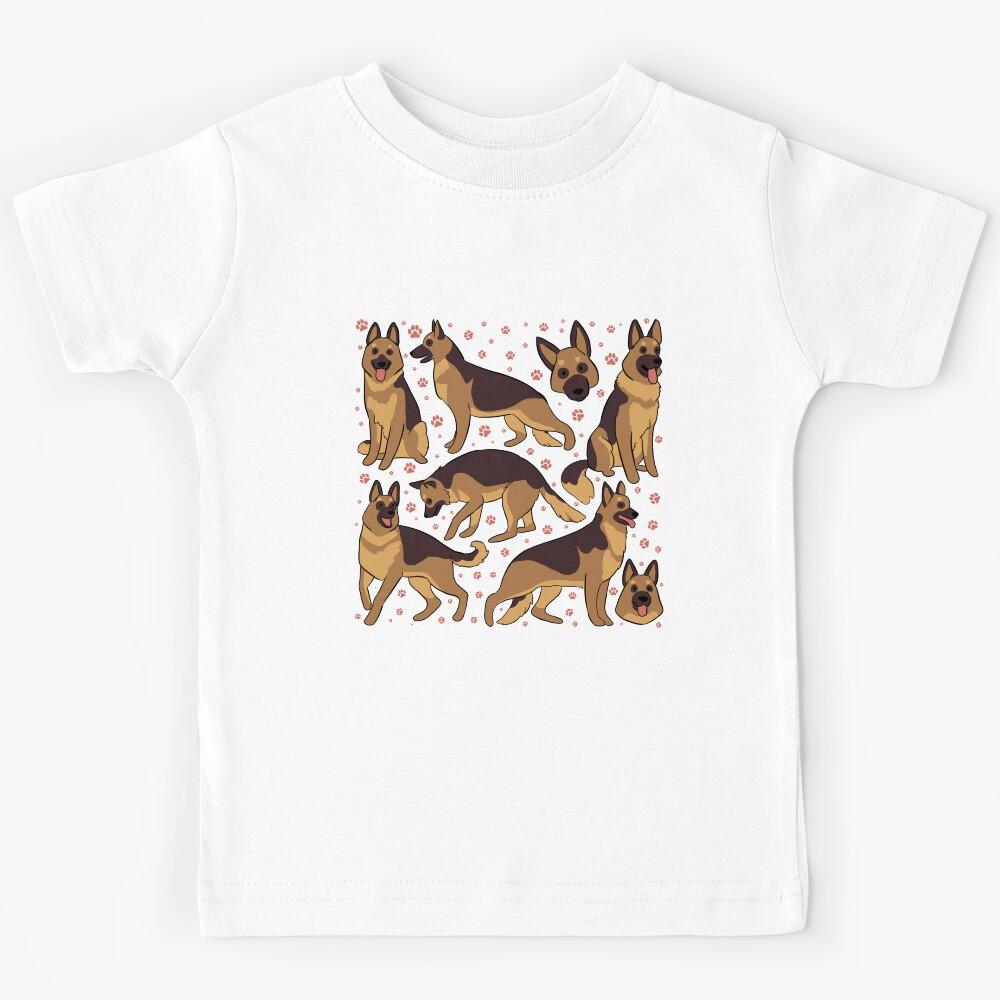 German Shepherd illustration - cute cartoon German Shepherd pattern Kids T-Shirt 160