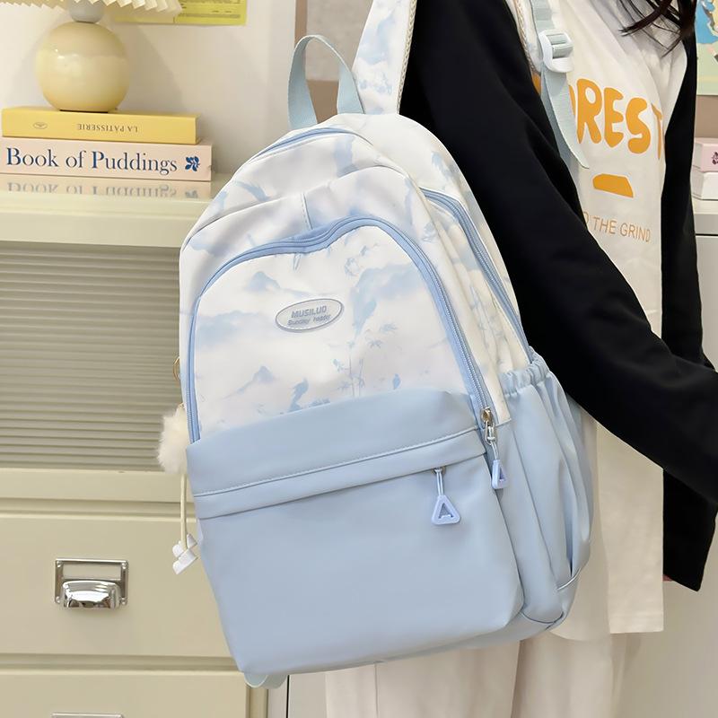 Schoolbag Japanese Ins Solid Color Schoolbag Female Junior High School Student High Value College Style Backpack Light Ink Painting Fashion Backpack