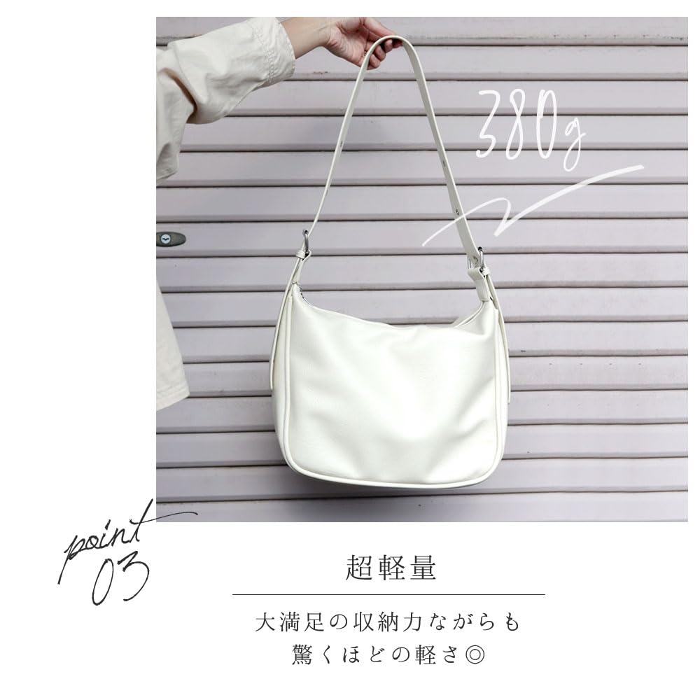 Ninon Women's Shoulder Bag, Crossbody Bag, Adult, Lightweight, Large Capacity, Shoulder Tote Bag, A4 Size, Washed PU Leather with Eyelets, Synthetic