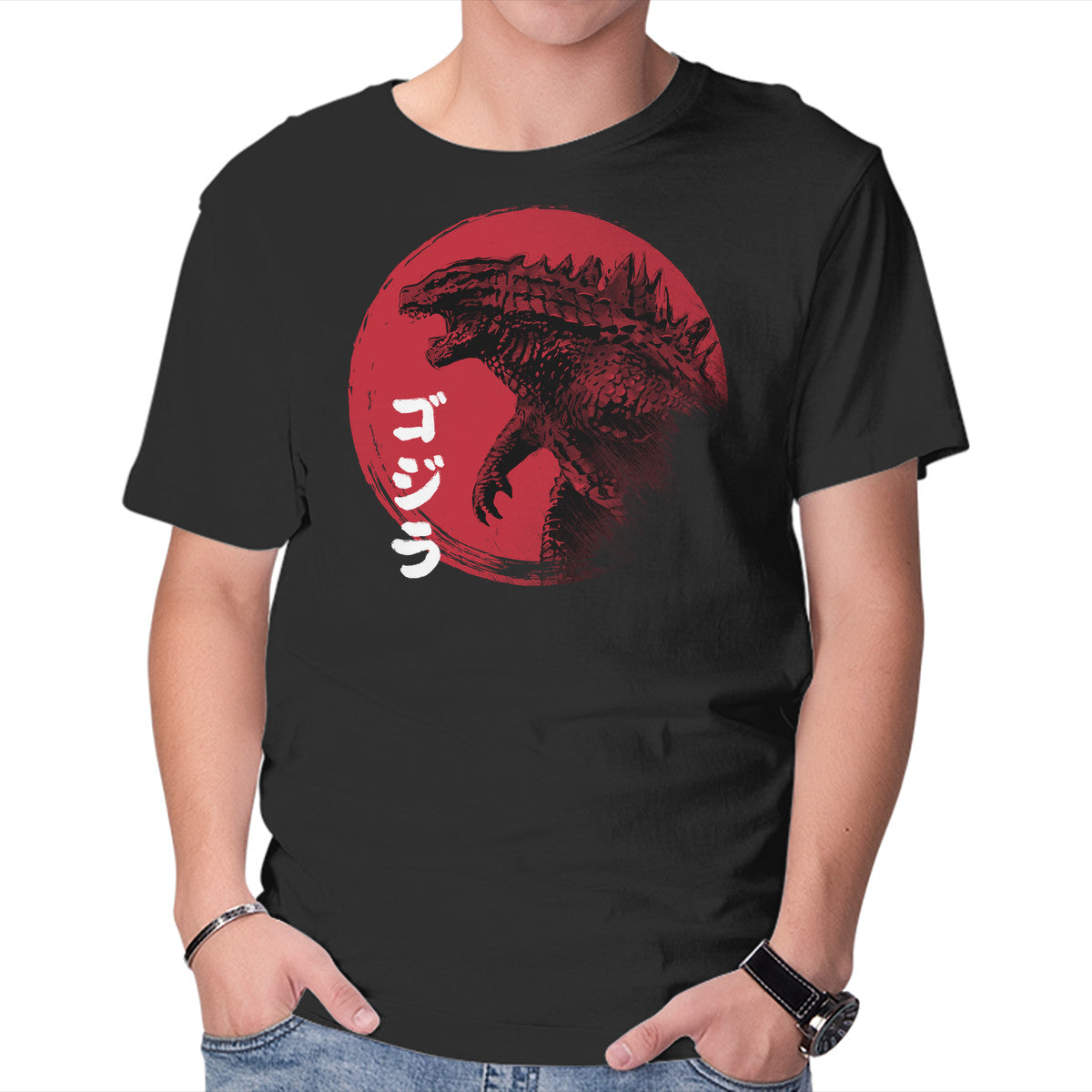 Unisex Crew Neck T-Shirt Red Sun Kaiju Graphic Short Sleeve Casual Tee M