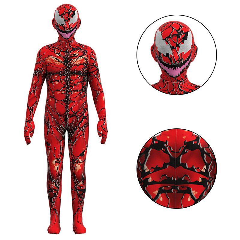 Atemberaubender Kinder Venom Carnage Jumpsuit Rot Ganzkörperkostüm Anzug Für Halloween Cos Performance