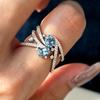 Trendy and Fashion Silver 925 Diamonds Inlaid Sapphire Rings for Women High-end Blue Geometric Ring Adjustable Wedding Jewelry