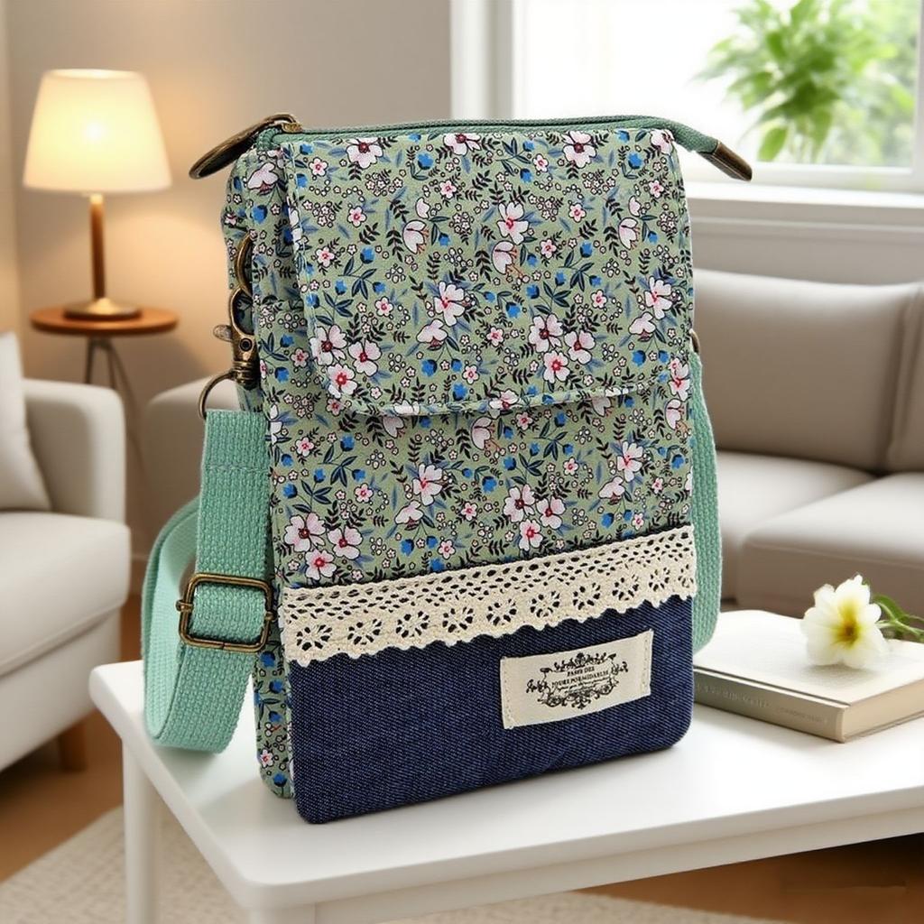 Japanese Floral Canvas Phone Crossbody Bag Women Multi Pocket Shoulder Bag Travel Passport Wallet Cell Phone Purse with Adjustable Strap