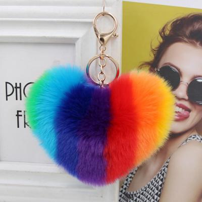 Heart Fluffy Ball Keychain Car Key Ring Holder Bag Charm Ornament