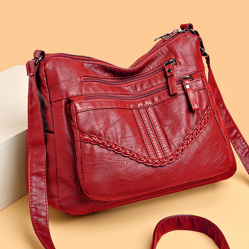 Vintage PU Crossbody Bag Retro Multi Layer Shoulder Bag Women's Fashion Handbag & Purse Female Work Travel Messenger Bag