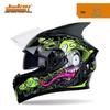 Jiekai Full Face Flip-Up Motorcycle Helmet for Men & Women with Horn Design - All Season Racing Safety Helmet.