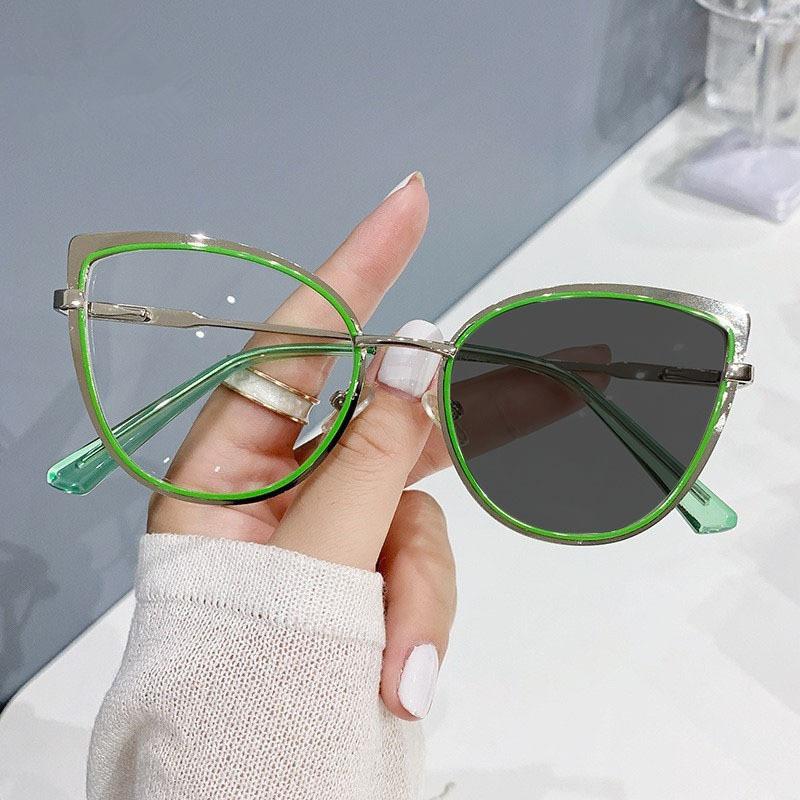 Photochromic Anti Blue Light Glasses Cat Eye Eyewear Women Vintage Blue Light Resistant Eyeglasses Frame Chameleon Spectacles
