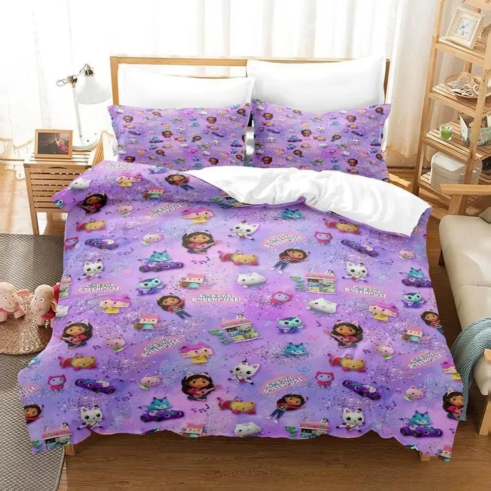 Gabby's Puppenhaus Bettwäsche Sets Cartoon Bettdecke Tagesdecke Bettbezug Kissenbezug 2-3 Teile Sets Schlafzimmer Dekoration