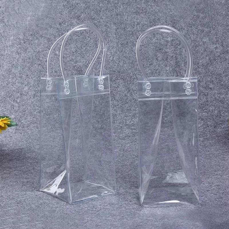 1Pc Pvc Leakproof Ice Bag Eco Friendly Transparent Ice Pack Portable Ice Bucket Wine Champagne Bottle Chiller With Carry Handle