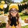 Black Breathable Gloves Knit Hat Costume Set, Retro Round Glasses Suspenders Gloves, Halloween Party Adult Theme Costumes Cosplay Accessories Kit for