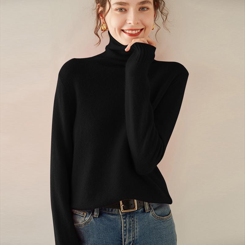 Cashmere Stack Collar Sweater: 2025 Autumn/Winter Women's Loose Slimming Korean Style Pullover Base Layer.