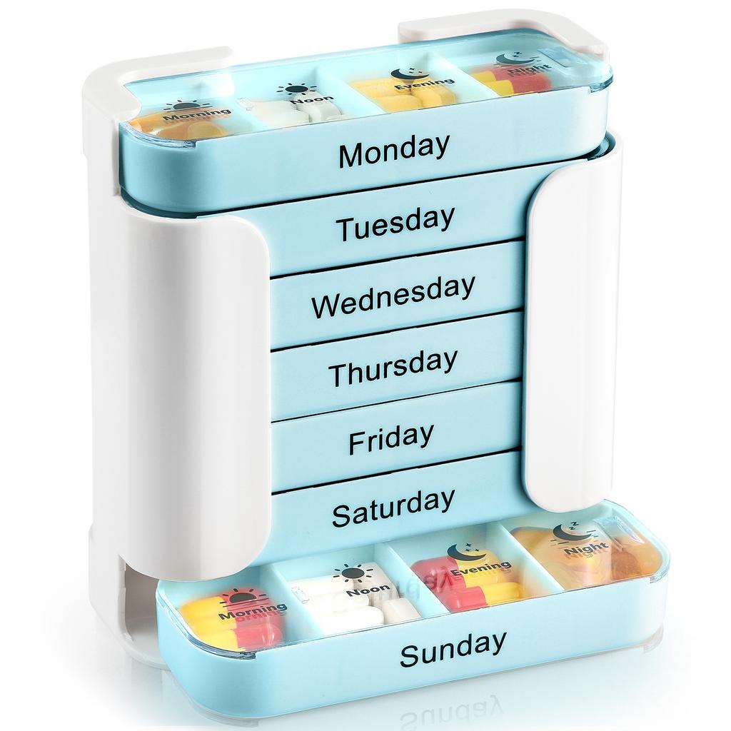Weekly Pill Organizer 7 Day 4 Times Daily 28 Compartments Detachable Drawer Style Medicine Box with Portable Pill Case