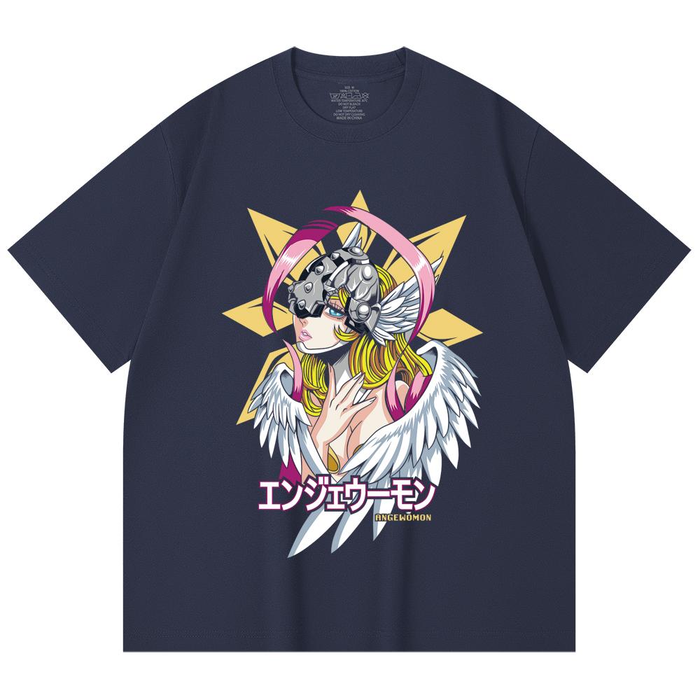 230 g/m² 100% Baumwolle Digimon V5 Angewomon Aufdruck Unisex Schweres Baumwoll-T-Shirt