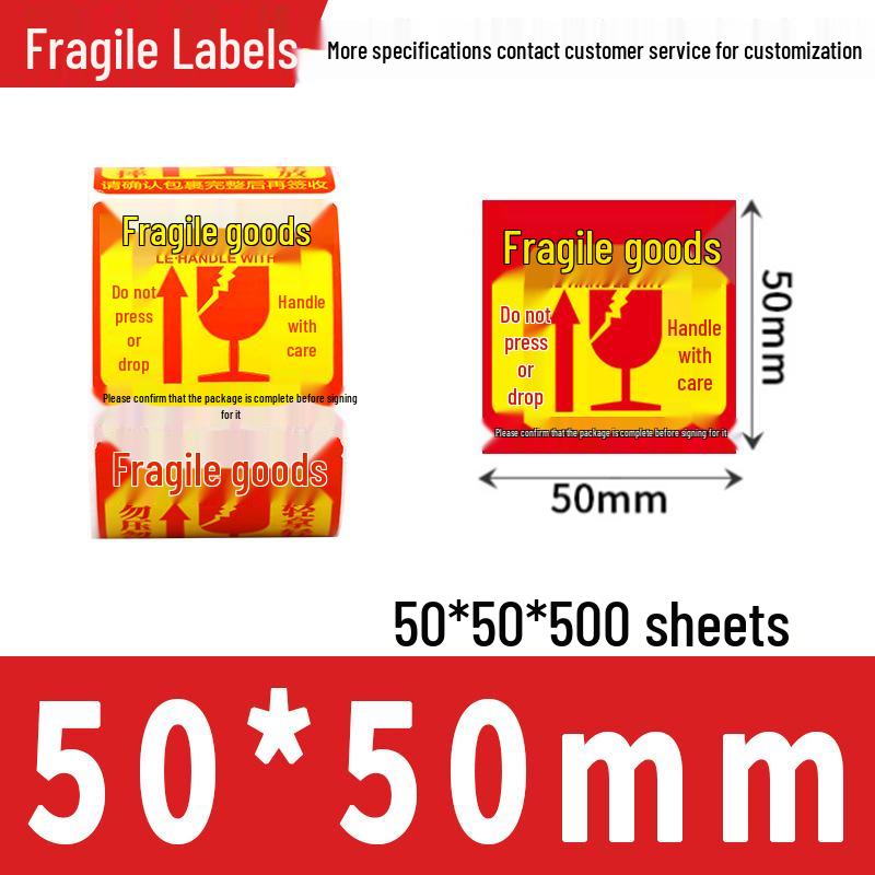 Easy Tear Fragile Label Stickers - English & Chinese Warning on Coated Paper, Anti-Tear Design