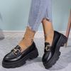 Casual Flats Metal Chain Thick Bottom Loafers Mujer Spring Platform Pu Leather Round Shoes Women Vintage Plus Size Pumps Woman