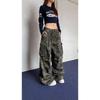 LUXEON Militärgrüne Damenjeans Hohe Taille Vintage Gerade Baggy Y2K Denimhose Hip Hop Amerikanische Mode Weiter Bein Denimhose
