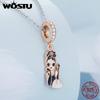 WOSTU 925 Silver Rose Gold Flower Charms Hepburn Tower Heart Beads Fit Bracelet & Necklace DIY Jewelry Making for Women