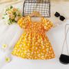 Square Collar Baby Girls Princess Dress Puff Sleeve Toddle Dress  Birthday Dress