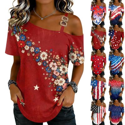 Damenmode Casual Print Sexy schulterfreies Kurzarm-T-Shirt-Oberteil