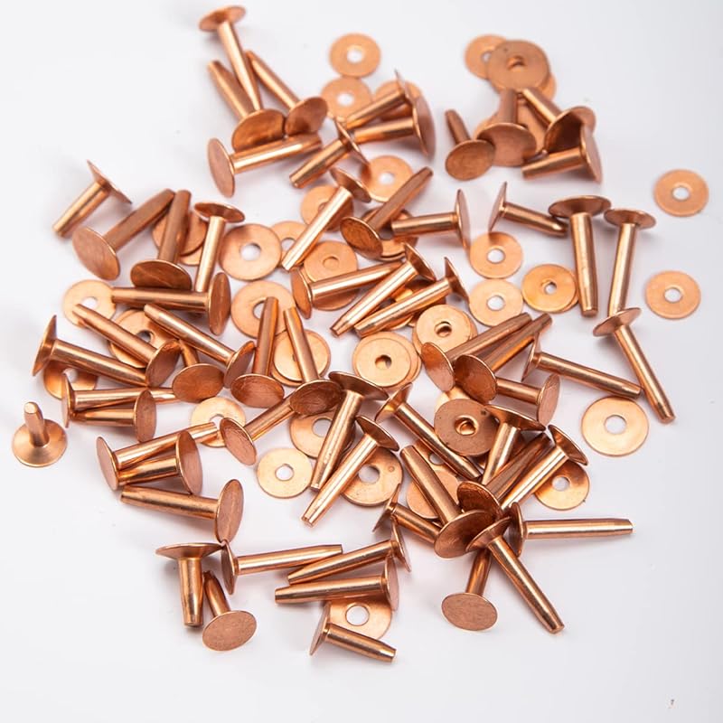 WUTA 100 Pcs Copper Rivets & Burrs, Leather Copper Rivet Fastener Solid Brass Rivets Studs Permanent Tack Fasteners for Leather Craft, Belts, 5/8 Inch, Size 9