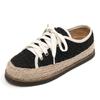 Fashion round toe sequines cloth flats women straw espadrilles shoes ladies lace up platform fisherman shoes woman moccasins big size 43