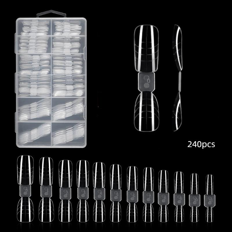 Set 240 Buc Forme Duale Față-Verso Pentru Gel Poli Unghii Migdală Coffin Acril Forme Unghii Șablon Extensie Unghii Kit Pentru Manichiură DIY