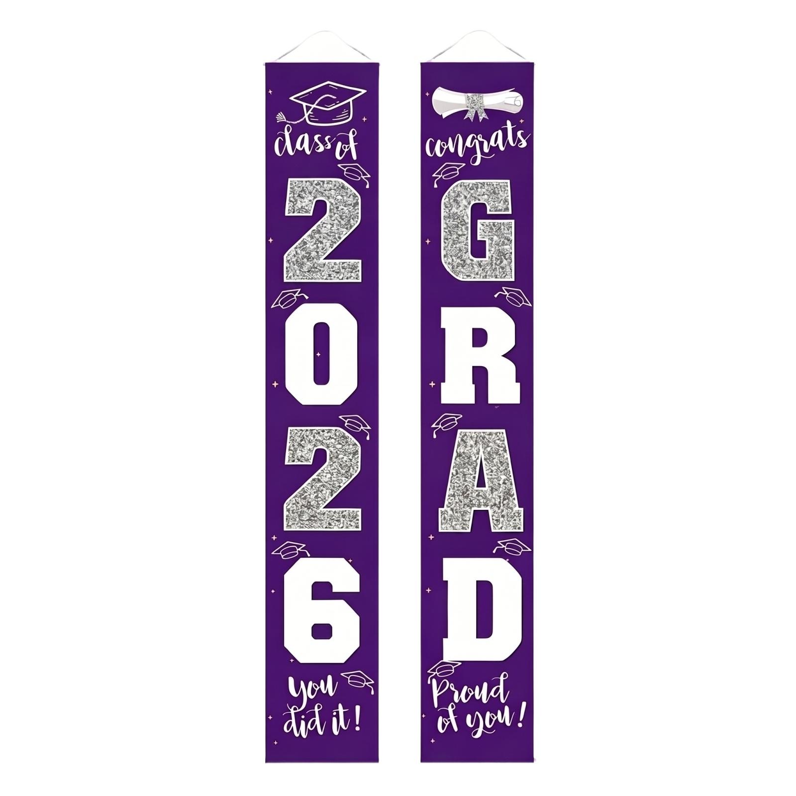 

Graduation Door Banner Set 2026 Grad Hanging Porch Sign Congrats Graduation Party Doorway Decoration for Indoor Outdoor Event School Ceremony One Size фіолетовий